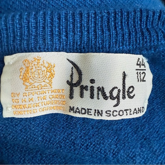 Vintage Pringle Mens Blue V-Neck Sweater Blue 100% Pure Lambswool Classic  L - Picture 8 of 10